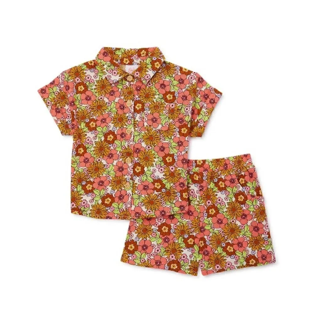 Baby Girls’ Elevated Floral Shirt and Shorts 2-Piece Set Size 12M
